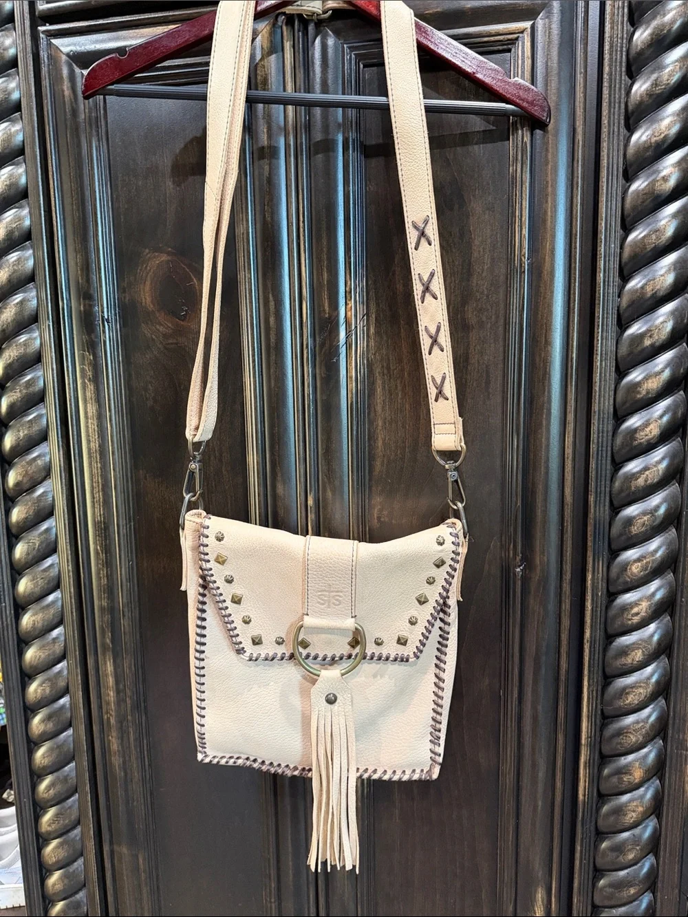 STS ranchers Fringe Studded Crossbody Bag - Cream